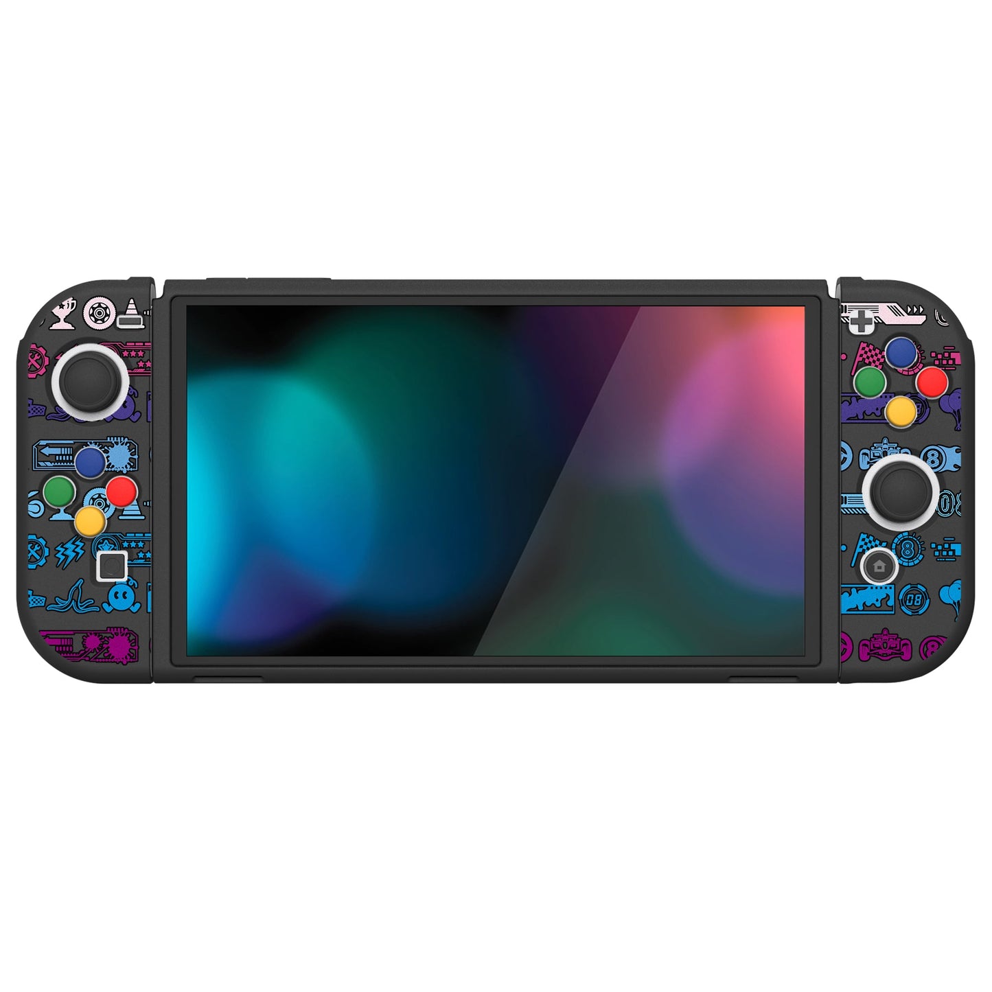 PlayVital ZealProtect Soft TPU Slim Protective Case with Thumb Grip Caps & ABXY Direction Button Caps for NS Switch OLED - Deluxe Championship - XSOYV6049 playvital