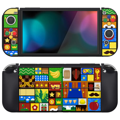 PlayVital ZealProtect Soft TPU Slim Protective Case with Thumb Grip Caps & ABXY Direction Button Caps for NS Switch OLED - Puzzle Adventure - XSOYV6048 playvital