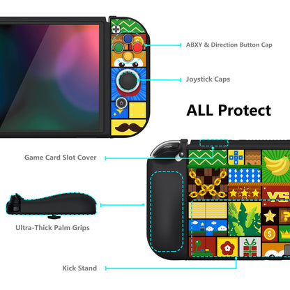 PlayVital ZealProtect Soft TPU Slim Protective Case with Thumb Grip Caps & ABXY Direction Button Caps for NS Switch OLED - Puzzle Adventure - XSOYV6048 playvital