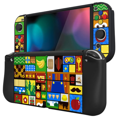 PlayVital ZealProtect Soft TPU Slim Protective Case with Thumb Grip Caps & ABXY Direction Button Caps for NS Switch OLED - Puzzle Adventure - XSOYV6048 playvital