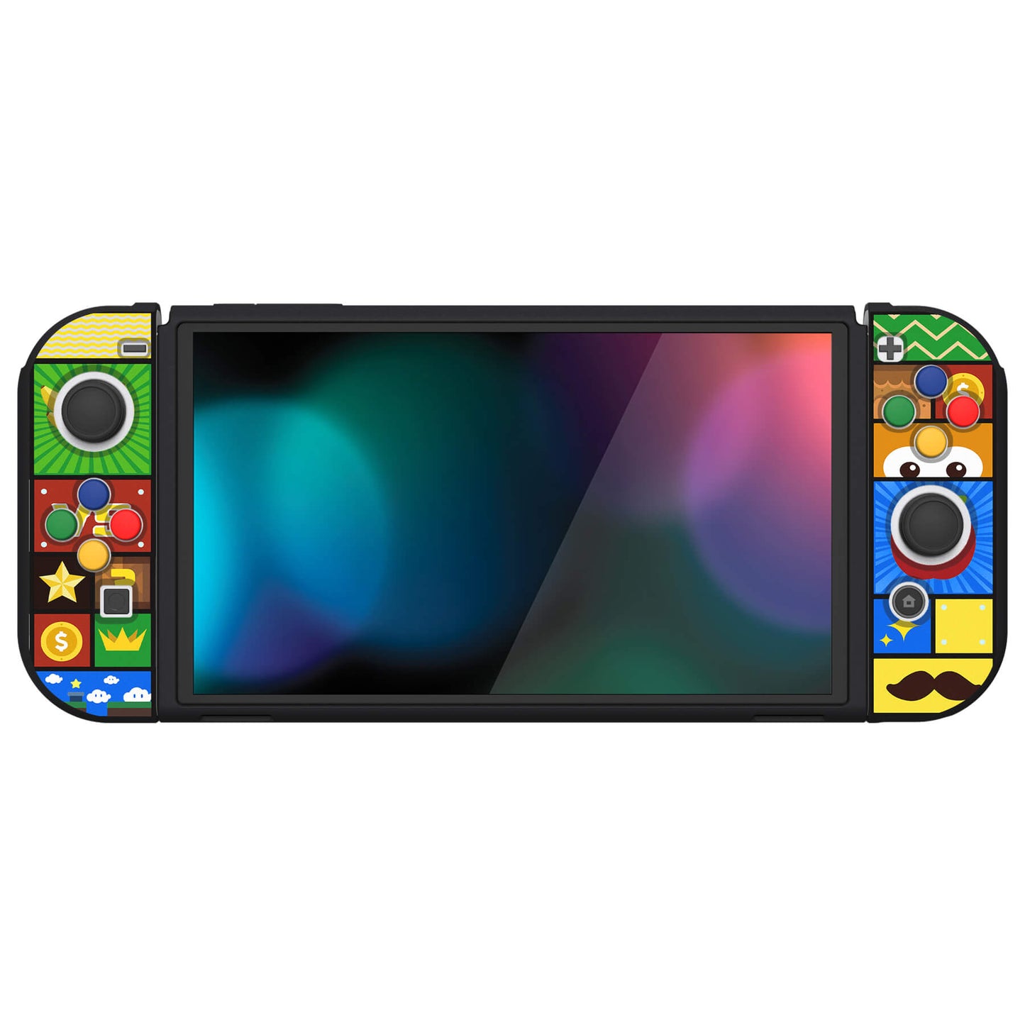 PlayVital ZealProtect Soft TPU Slim Protective Case with Thumb Grip Caps & ABXY Direction Button Caps for NS Switch OLED - Puzzle Adventure - XSOYV6048 playvital