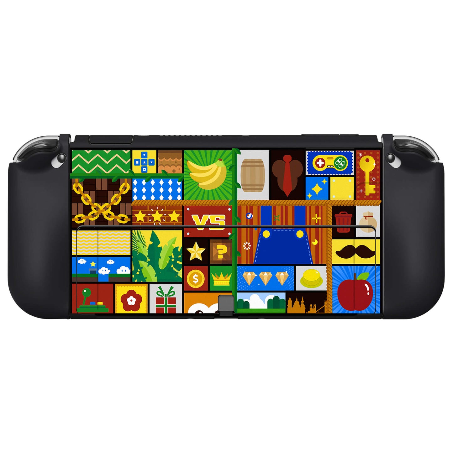 PlayVital ZealProtect Soft TPU Slim Protective Case with Thumb Grip Caps & ABXY Direction Button Caps for NS Switch OLED - Puzzle Adventure - XSOYV6048 playvital