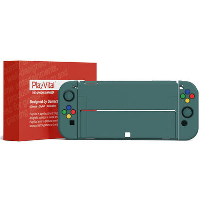 PlayVital ZealProtect Soft Protective Case for Switch OLED, Flexible Protector Joycon Grip Cover for Switch OLED with Thumb Grip Caps & ABXY Direction Button Caps - Hunter Green - XSOYM5007 playvital