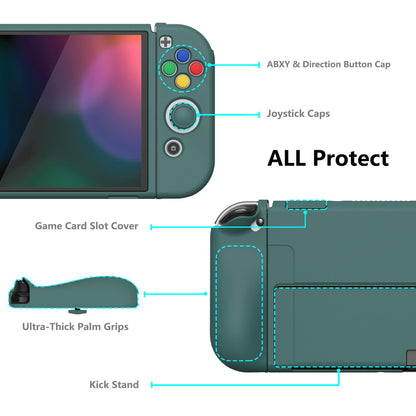 PlayVital ZealProtect Soft Protective Case for Switch OLED, Flexible Protector Joycon Grip Cover for Switch OLED with Thumb Grip Caps & ABXY Direction Button Caps - Hunter Green - XSOYM5007 playvital