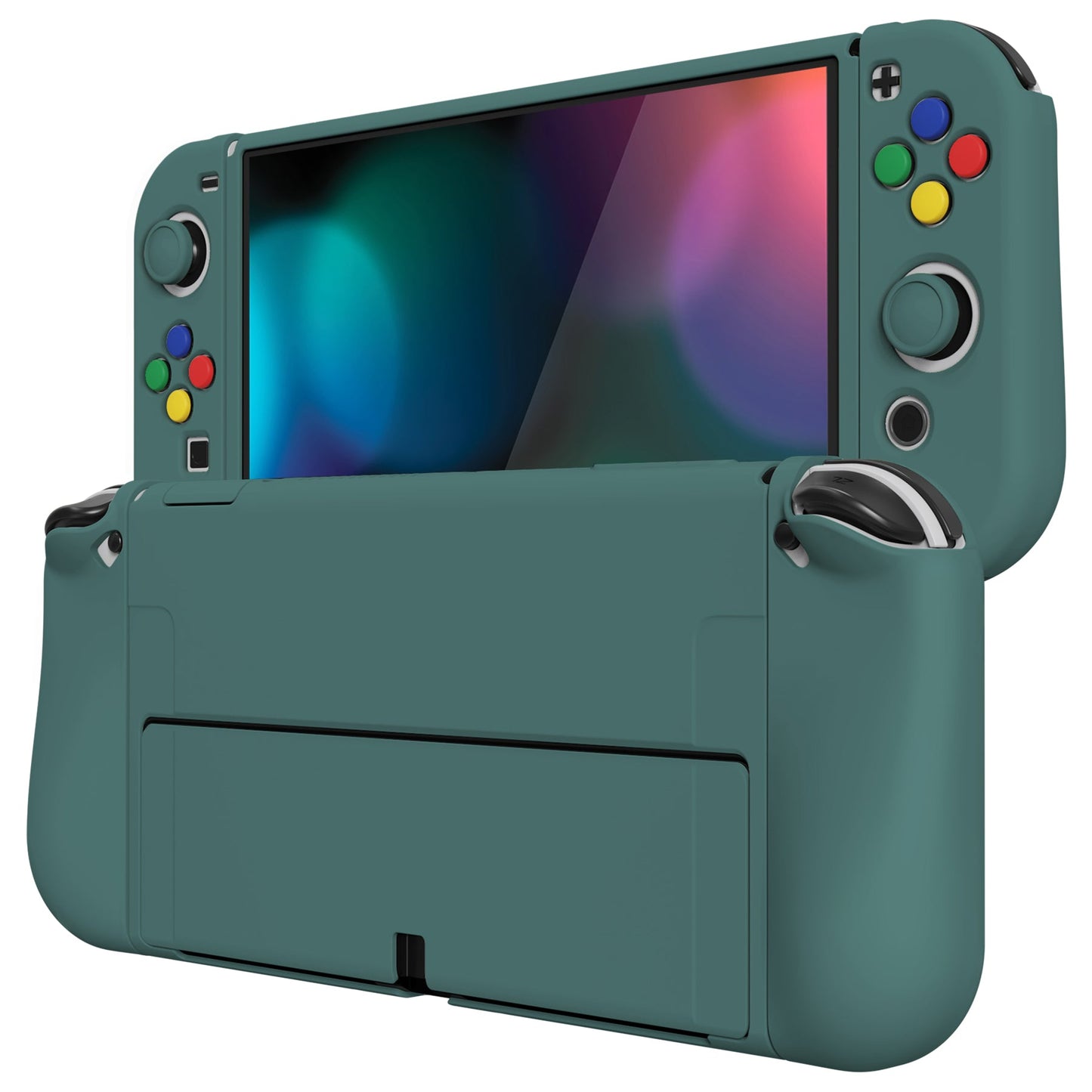 PlayVital ZealProtect Soft Protective Case for Switch OLED, Flexible Protector Joycon Grip Cover for Switch OLED with Thumb Grip Caps & ABXY Direction Button Caps - Hunter Green - XSOYM5007 playvital