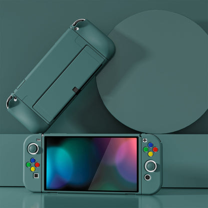 PlayVital ZealProtect Soft Protective Case for Switch OLED, Flexible Protector Joycon Grip Cover for Switch OLED with Thumb Grip Caps & ABXY Direction Button Caps - Hunter Green - XSOYM5007 playvital