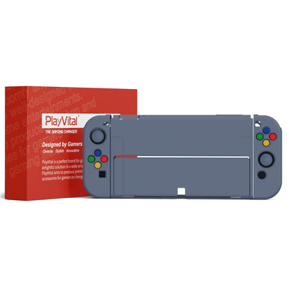 PlayVital ZealProtect Soft Protective Case for Switch OLED, Flexible Protector Joycon Grip Cover for Switch OLED with Thumb Grip Caps & ABXY Direction Button Caps - Slate Gray - XSOYM5011 playvital