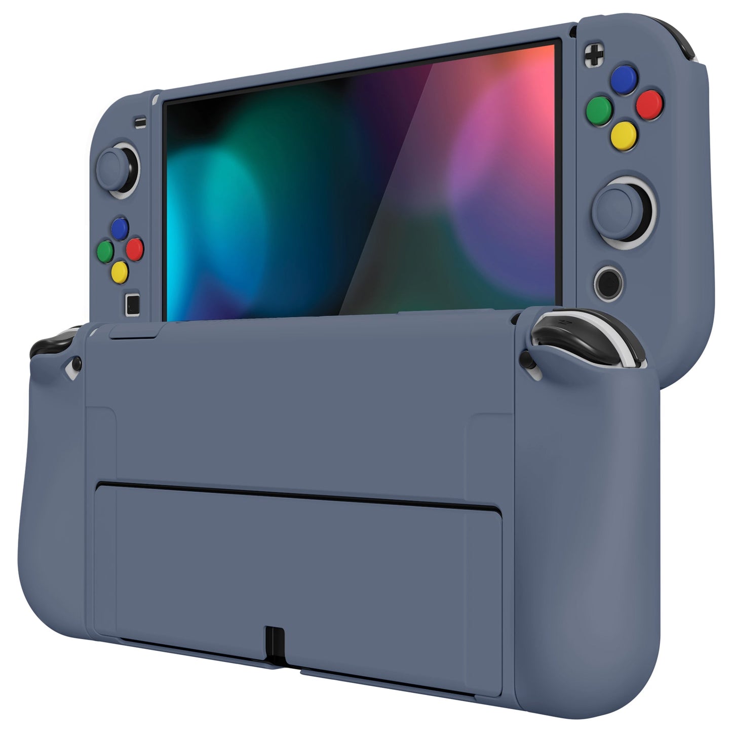 PlayVital ZealProtect Soft Protective Case for Switch OLED, Flexible Protector Joycon Grip Cover for Switch OLED with Thumb Grip Caps & ABXY Direction Button Caps - Slate Gray - XSOYM5011 playvital