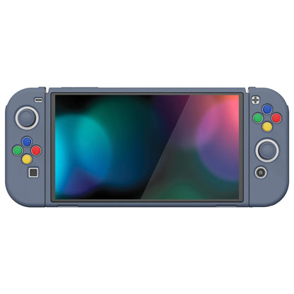 PlayVital ZealProtect Soft Protective Case for Switch OLED, Flexible Protector Joycon Grip Cover for Switch OLED with Thumb Grip Caps & ABXY Direction Button Caps - Slate Gray - XSOYM5011 playvital