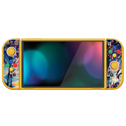 PlayVital ZealProtect Soft TPU Slim Protective Case with Thumb Grip Caps & ABXY Direction Button Caps for NS Switch OLED - Blossom POP Bunny - XSOYV6053 playvital