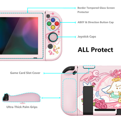 PlayVital ZealProtect ソフト TPU スリム保護ケース、強化ガラススクリーンプロテクター、サムグリップ、ABXY 方向ボタンキャップ付き NS Switch 用【インターン・キューピッド】