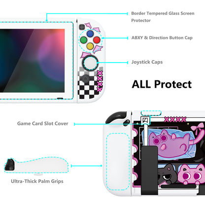 PlayVital ZealProtect ソフト TPU スリム保護ケース、強化ガラススクリーンプロテクター、サムグリップ、ABXY 方向ボタンキャップ付き NS Switch 用【PP & VV】