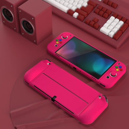 PlayVital ZealProtect ソフト TPU スリム保護ケース 親指グリップキャップと ABXY 方向ボタンキャップ付き Switch 有機el 用【濃いピンク 】