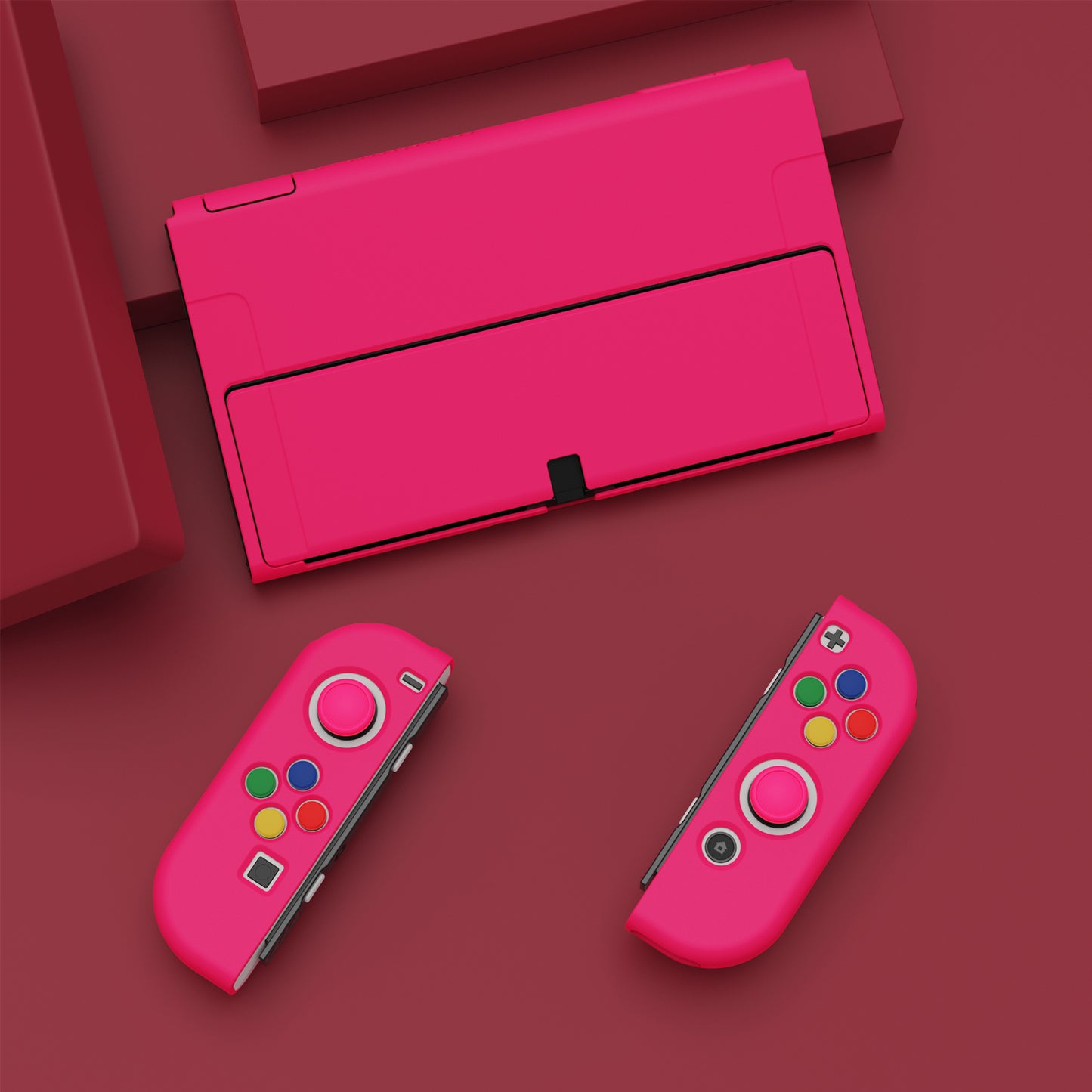 PlayVital ZealProtect ソフト TPU スリム保護ケース 親指グリップキャップと ABXY 方向ボタンキャップ付き Switch 有機el 用【濃いピンク 】