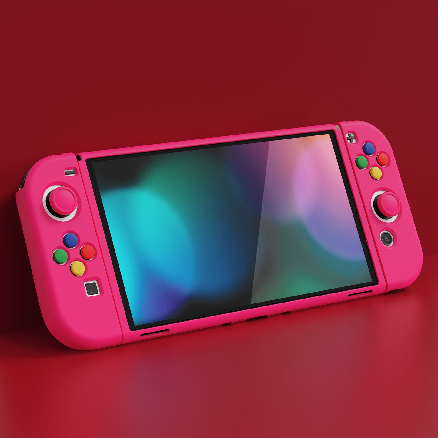 PlayVital ZealProtect ソフト TPU スリム保護ケース 親指グリップキャップと ABXY 方向ボタンキャップ付き Switch 有機el 用【濃いピンク 】