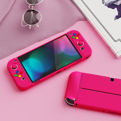 PlayVital ZealProtect ソフト TPU スリム保護ケース 親指グリップキャップと ABXY 方向ボタンキャップ付き Switch 有機el 用【濃いピンク 】