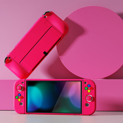 PlayVital ZealProtect ソフト TPU スリム保護ケース 親指グリップキャップと ABXY 方向ボタンキャップ付き Switch 有機el 用【濃いピンク 】