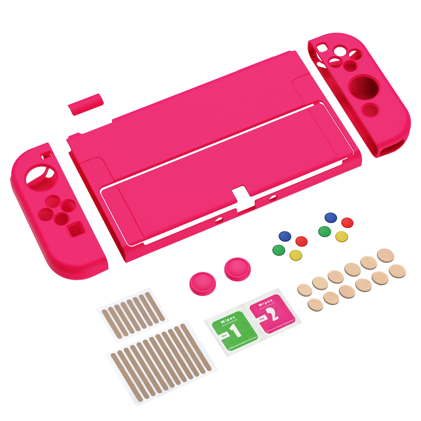 PlayVital ZealProtect ソフト TPU スリム保護ケース 親指グリップキャップと ABXY 方向ボタンキャップ付き Switch 有機el 用【濃いピンク 】