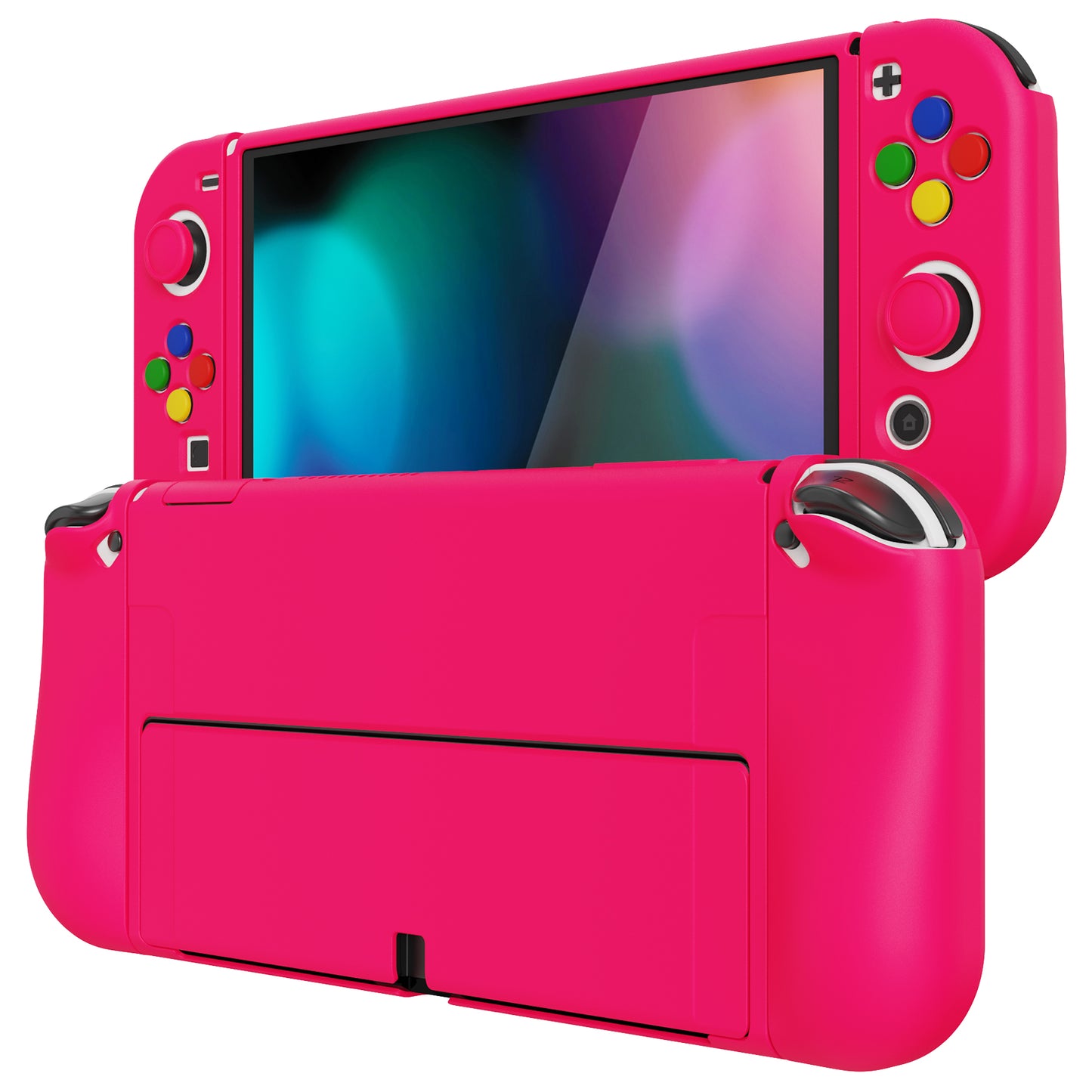 PlayVital ZealProtect ソフト TPU スリム保護ケース 親指グリップキャップと ABXY 方向ボタンキャップ付き Switch 有機el 用【濃いピンク 】