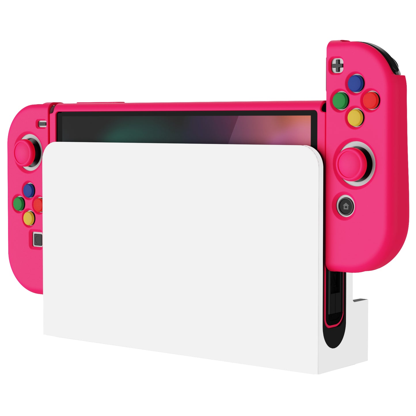 PlayVital ZealProtect ソフト TPU スリム保護ケース 親指グリップキャップと ABXY 方向ボタンキャップ付き Switch 有機el 用【濃いピンク 】