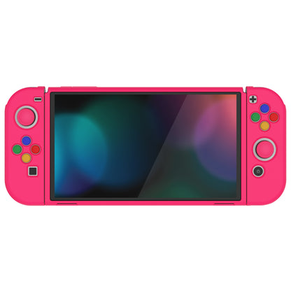 PlayVital ZealProtect ソフト TPU スリム保護ケース 親指グリップキャップと ABXY 方向ボタンキャップ付き Switch 有機el 用【濃いピンク 】