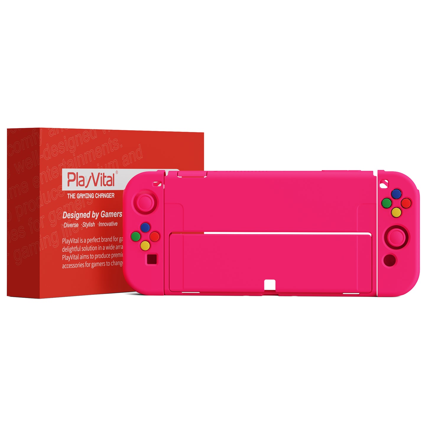 PlayVital ZealProtect ソフト TPU スリム保護ケース 親指グリップキャップと ABXY 方向ボタンキャップ付き Switch 有機el 用【濃いピンク 】