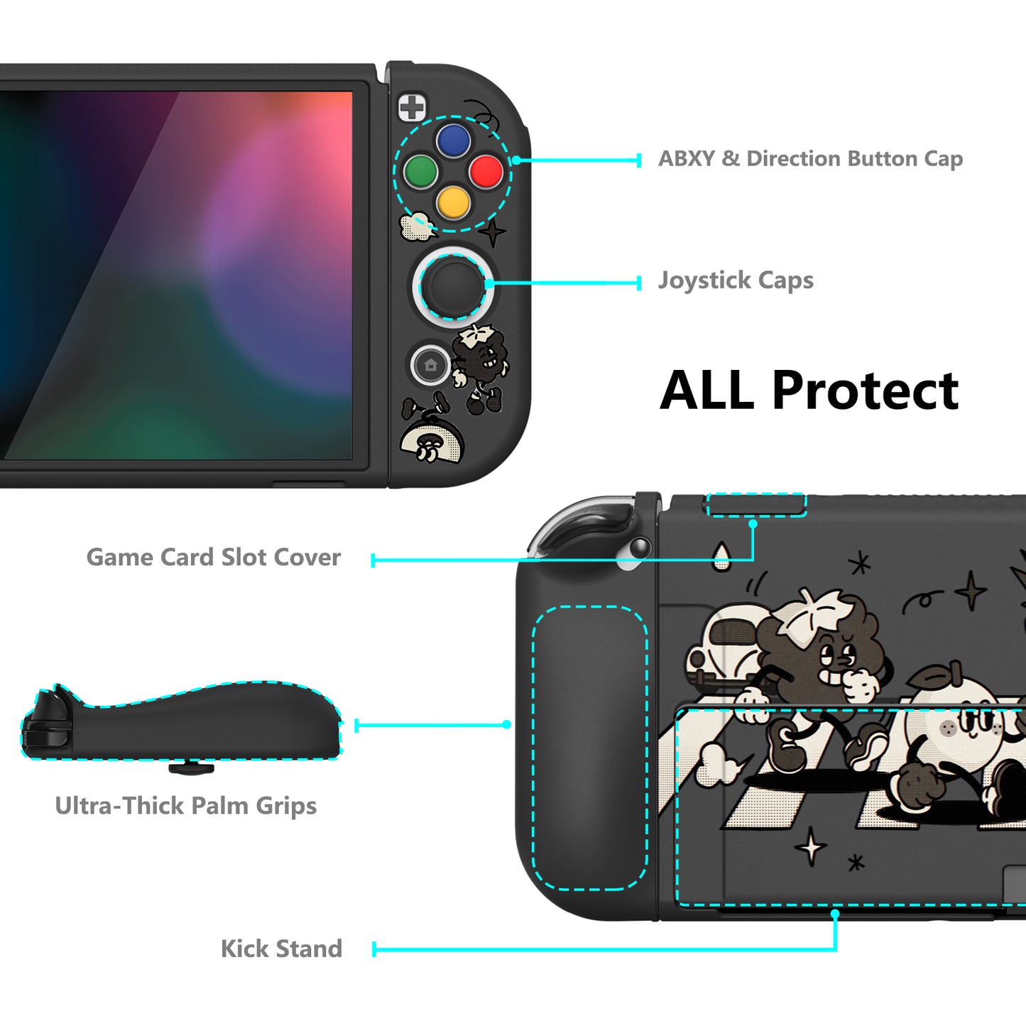 PlayVital ZealProtect ソフト TPU スリム保護ケース 親指グリップキャップと ABXY 方向ボタンキャップ付き Switch 有機el 用【フルーツロード】