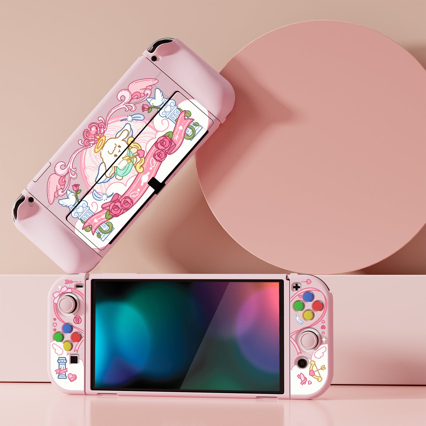 PlayVital ZealProtect ソフト TPU スリム保護ケース 親指グリップキャップと ABXY 方向ボタンキャップ付き Switch 有機el 用【インターン・キューピッド】