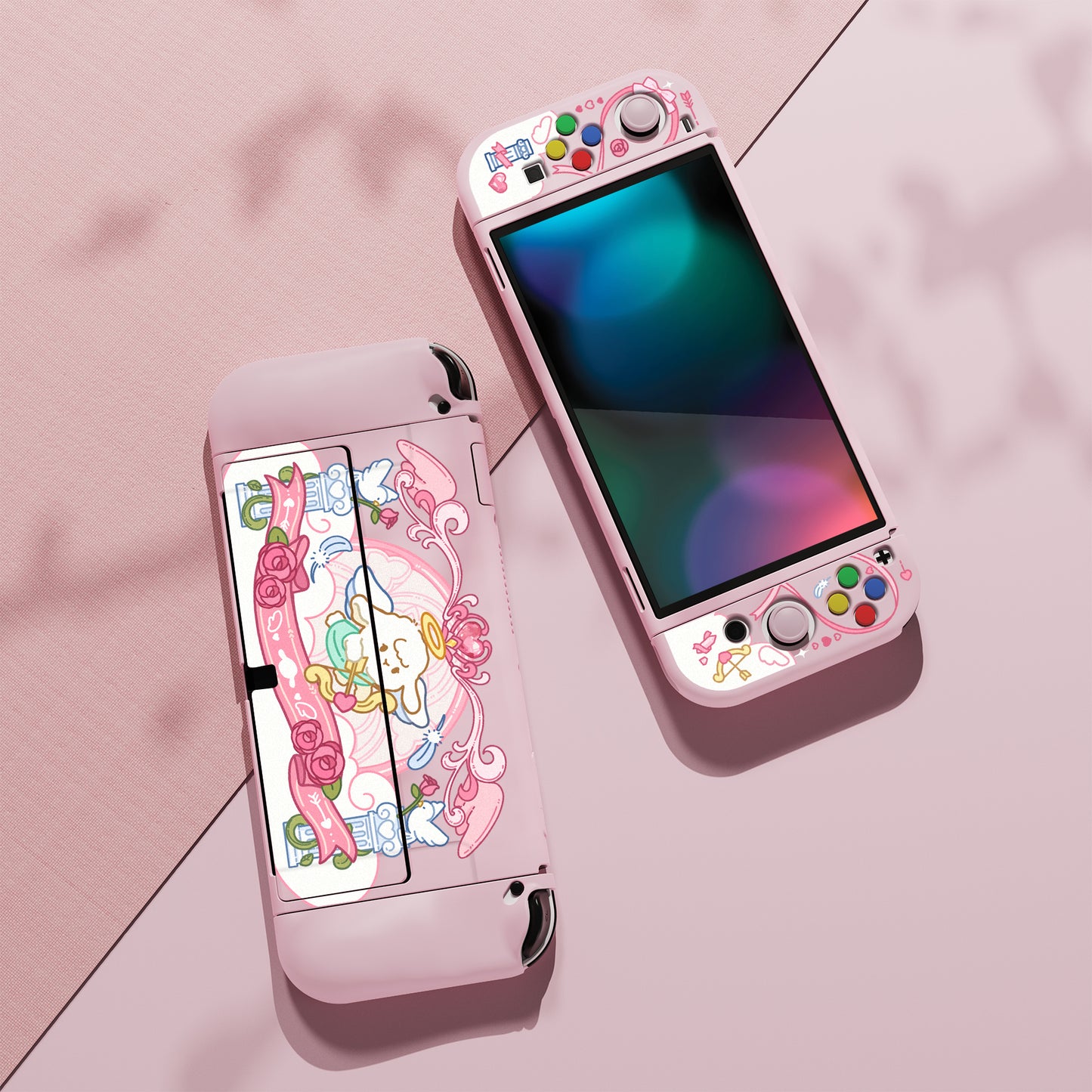 PlayVital ZealProtect ソフト TPU スリム保護ケース 親指グリップキャップと ABXY 方向ボタンキャップ付き Switch 有機el 用【インターン・キューピッド】