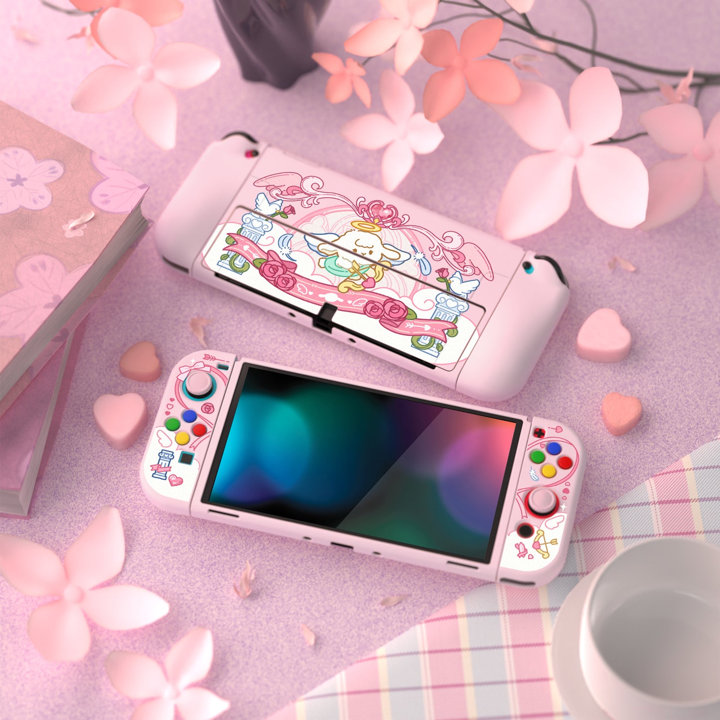 PlayVital ZealProtect ソフト TPU スリム保護ケース 親指グリップキャップと ABXY 方向ボタンキャップ付き Switch 有機el 用【インターン・キューピッド】