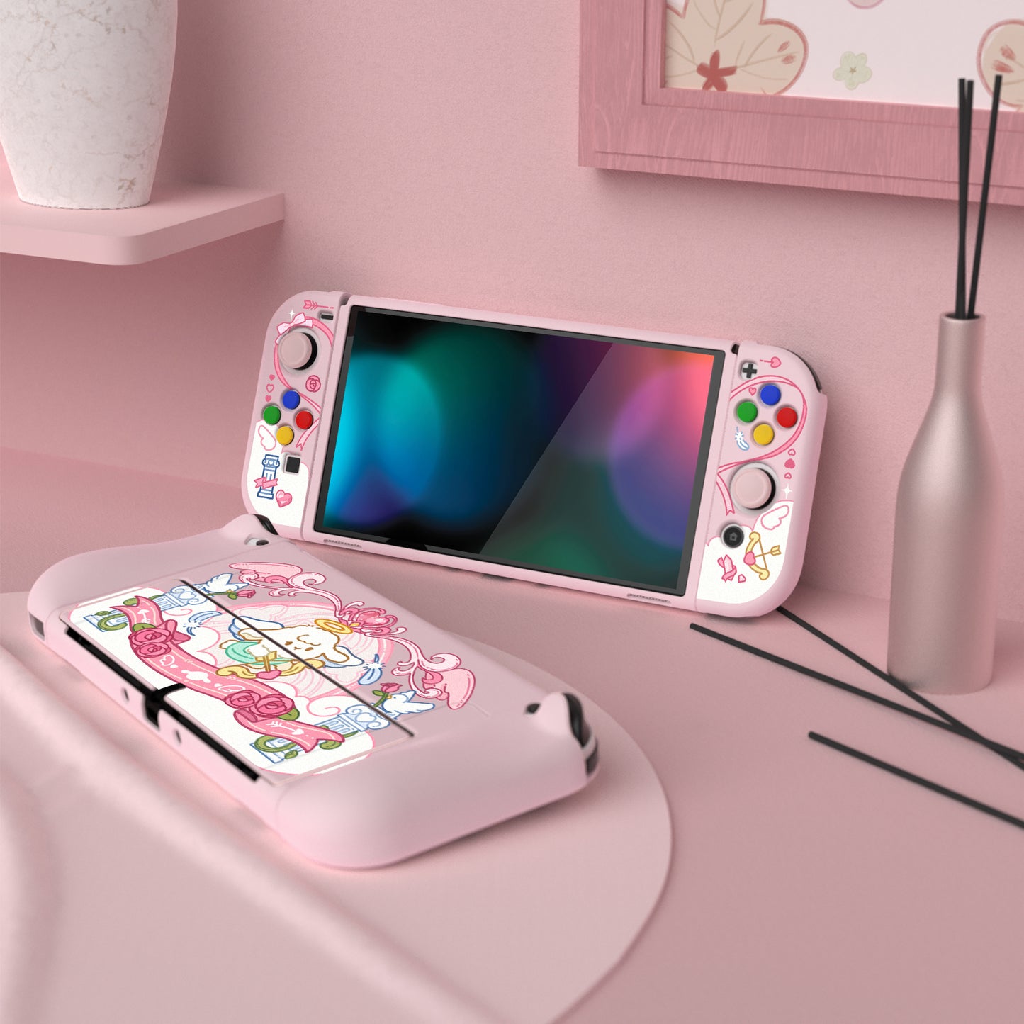 PlayVital ZealProtect ソフト TPU スリム保護ケース 親指グリップキャップと ABXY 方向ボタンキャップ付き Switch 有機el 用【インターン・キューピッド】