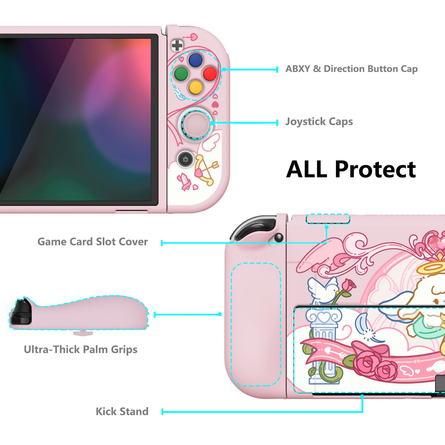 PlayVital ZealProtect ソフト TPU スリム保護ケース 親指グリップキャップと ABXY 方向ボタンキャップ付き Switch 有機el 用【インターン・キューピッド】