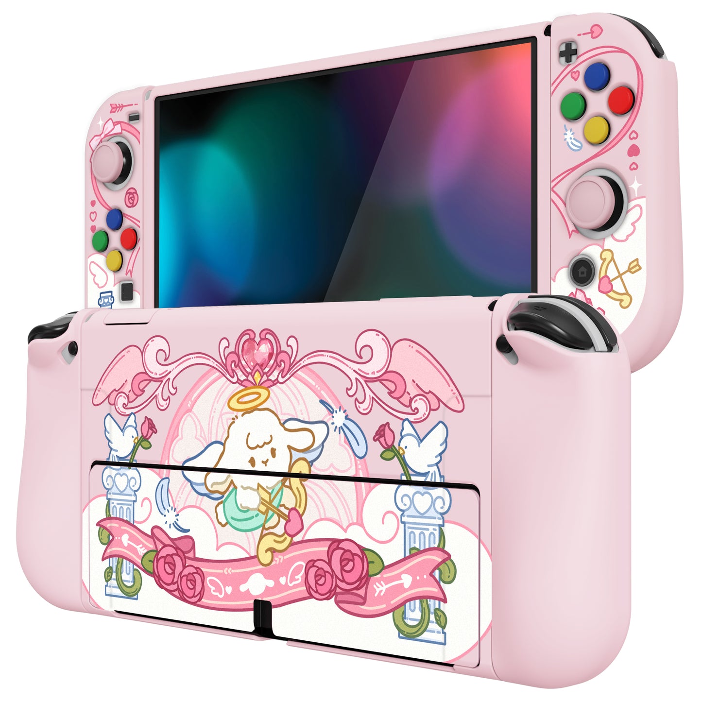 PlayVital ZealProtect ソフト TPU スリム保護ケース 親指グリップキャップと ABXY 方向ボタンキャップ付き Switch 有機el 用【インターン・キューピッド】