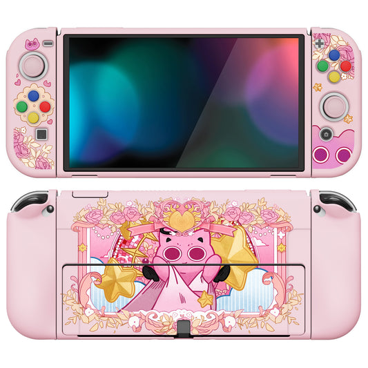 PlayVital ZealProtect ソフト TPU スリム保護ケース 親指グリップキャップと ABXY 方向ボタンキャップ付き Switch 有機el 用【PP & ピンク】