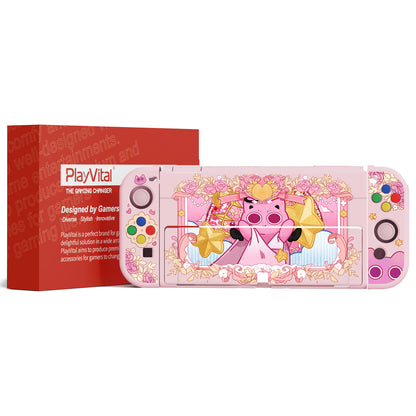 PlayVital ZealProtect ソフト TPU スリム保護ケース 親指グリップキャップと ABXY 方向ボタンキャップ付き Switch 有機el 用【PP & ピンク】