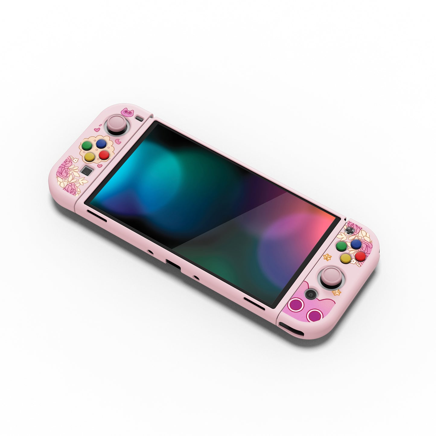 PlayVital ZealProtect ソフト TPU スリム保護ケース 親指グリップキャップと ABXY 方向ボタンキャップ付き Switch 有機el 用【PP & ピンク】