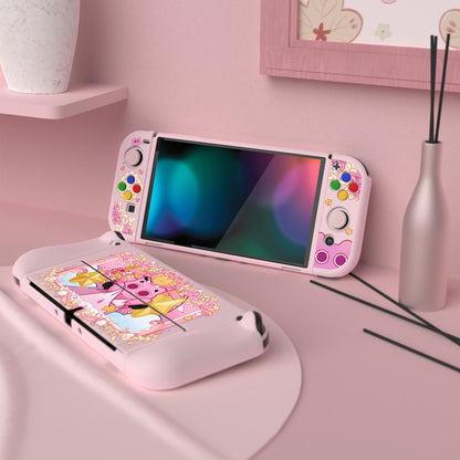 PlayVital ZealProtect ソフト TPU スリム保護ケース 親指グリップキャップと ABXY 方向ボタンキャップ付き Switch 有機el 用【PP & ピンク】