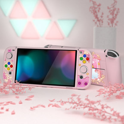 PlayVital ZealProtect ソフト TPU スリム保護ケース 親指グリップキャップと ABXY 方向ボタンキャップ付き Switch 有機el 用【PP & ピンク】