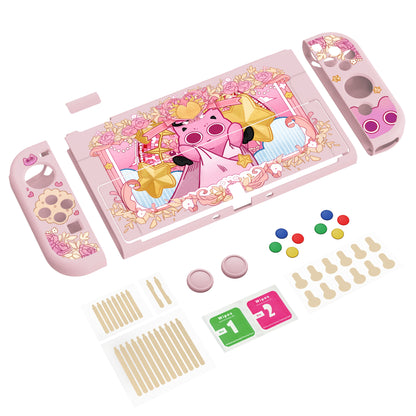 PlayVital ZealProtect ソフト TPU スリム保護ケース 親指グリップキャップと ABXY 方向ボタンキャップ付き Switch 有機el 用【PP & ピンク】