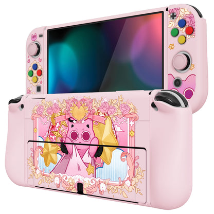 PlayVital ZealProtect ソフト TPU スリム保護ケース 親指グリップキャップと ABXY 方向ボタンキャップ付き Switch 有機el 用【PP & ピンク】