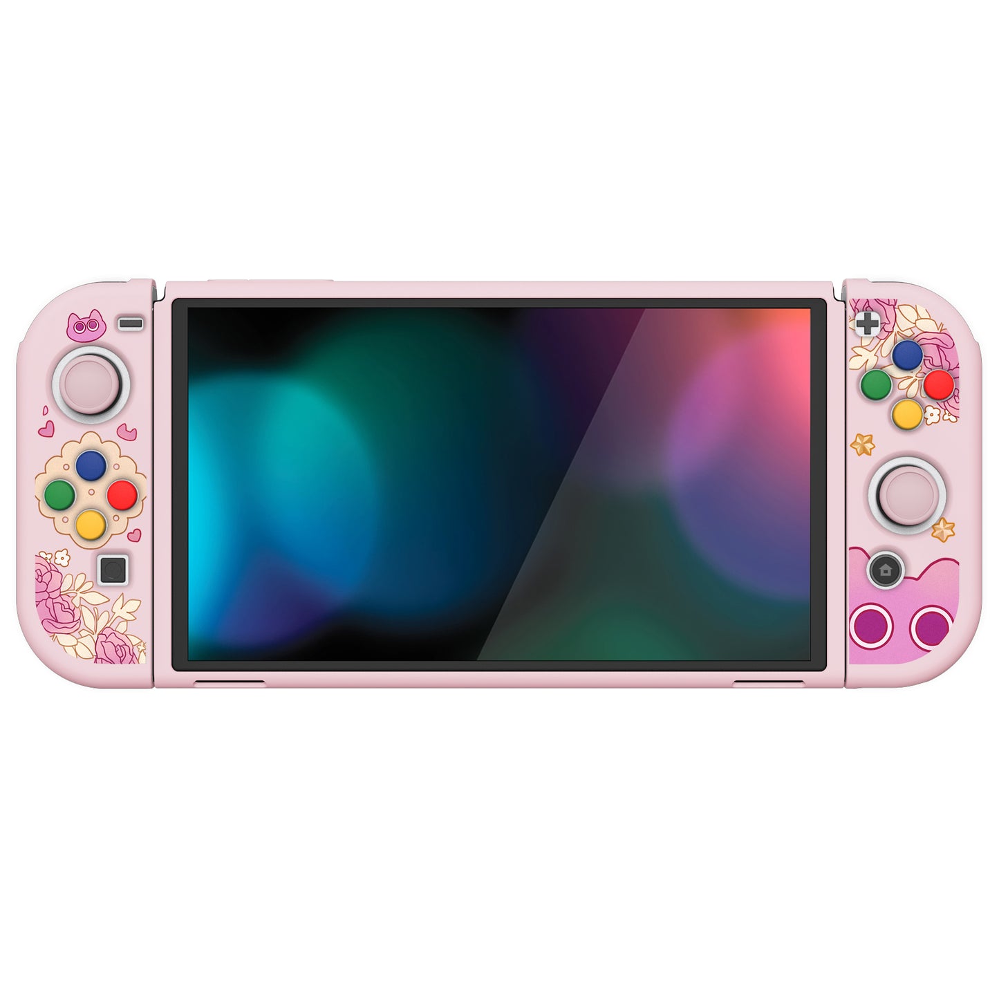 PlayVital ZealProtect ソフト TPU スリム保護ケース 親指グリップキャップと ABXY 方向ボタンキャップ付き Switch 有機el 用【PP & ピンク】