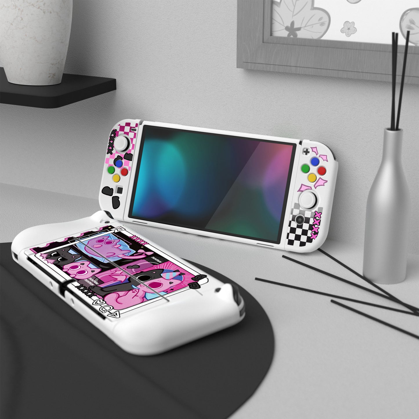 PlayVital ZealProtect ソフト TPU スリム保護ケース 親指グリップキャップと ABXY 方向ボタンキャップ付き Switch 有機el 用【PP & VV】