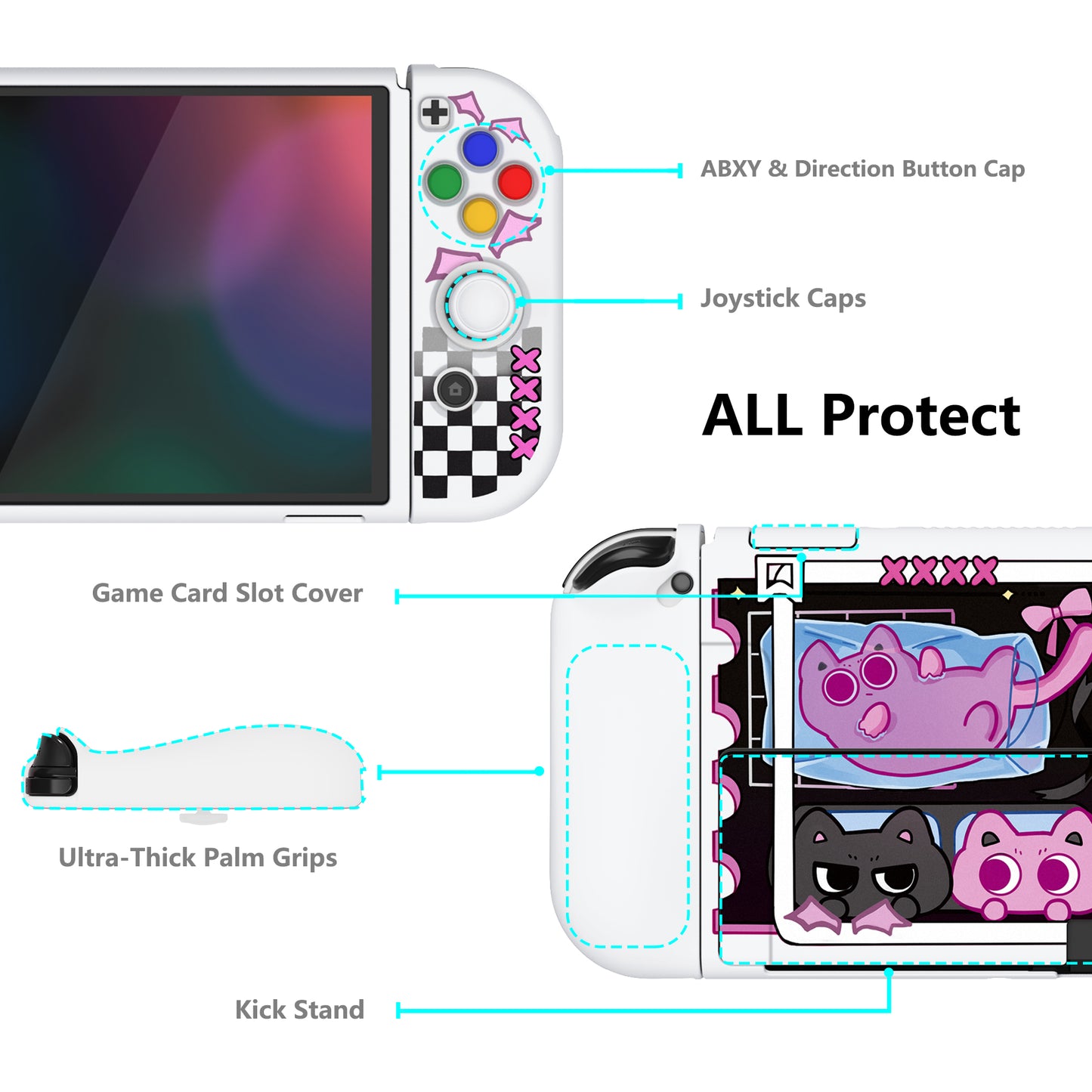 PlayVital ZealProtect ソフト TPU スリム保護ケース 親指グリップキャップと ABXY 方向ボタンキャップ付き Switch 有機el 用【PP & VV】