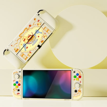 PlayVital ZealProtect ソフト TPU スリム保護ケース 親指グリップキャップと ABXY 方向ボタンキャップ付き Switch 有機el 用【プディングラビット】