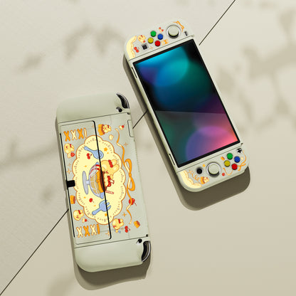 PlayVital ZealProtect ソフト TPU スリム保護ケース 親指グリップキャップと ABXY 方向ボタンキャップ付き Switch 有機el 用【プディングラビット】