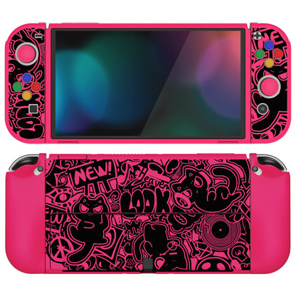 PlayVital ZealProtect ソフト TPU スリム保護ケース 親指グリップキャップと ABXY 方向ボタンキャップ付き Switch 有機el 用【VV & 濃いピンク】