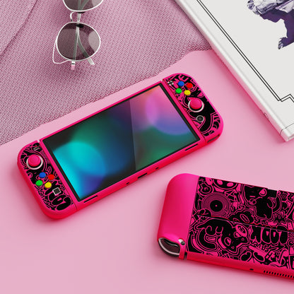 PlayVital ZealProtect ソフト TPU スリム保護ケース 親指グリップキャップと ABXY 方向ボタンキャップ付き Switch 有機el 用【VV & 濃いピンク】