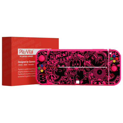 PlayVital ZealProtect ソフト TPU スリム保護ケース 親指グリップキャップと ABXY 方向ボタンキャップ付き Switch 有機el 用【VV & 濃いピンク】