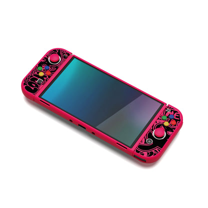 PlayVital ZealProtect ソフト TPU スリム保護ケース 親指グリップキャップと ABXY 方向ボタンキャップ付き Switch 有機el 用【VV & 濃いピンク】