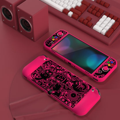 PlayVital ZealProtect ソフト TPU スリム保護ケース 親指グリップキャップと ABXY 方向ボタンキャップ付き Switch 有機el 用【VV & 濃いピンク】